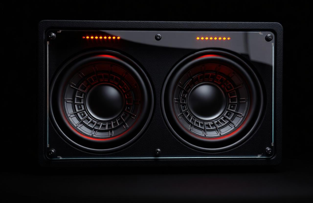 Custom Hex-2 dual subwoofer enclosure with acrylic window and LED accents