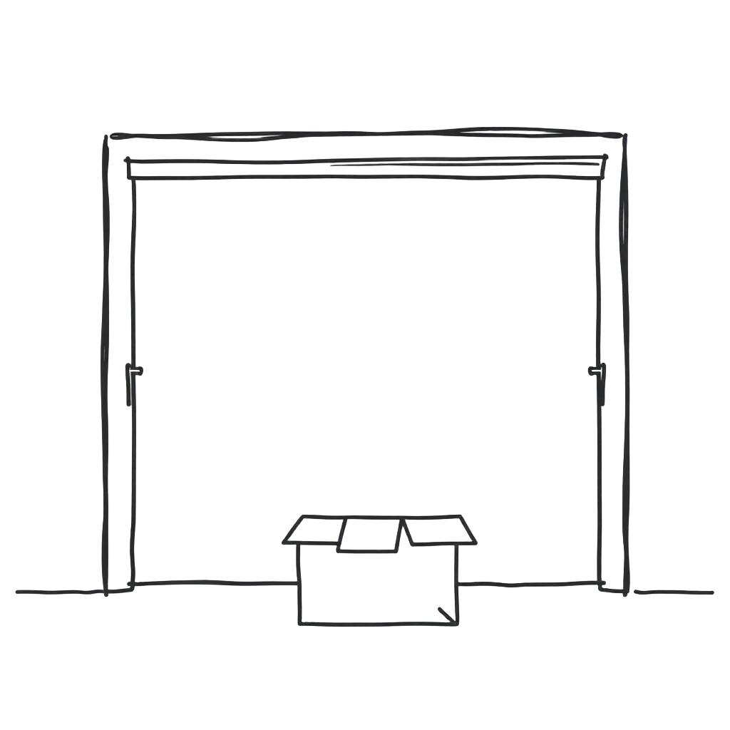 Open garage door with an empty cardboard box